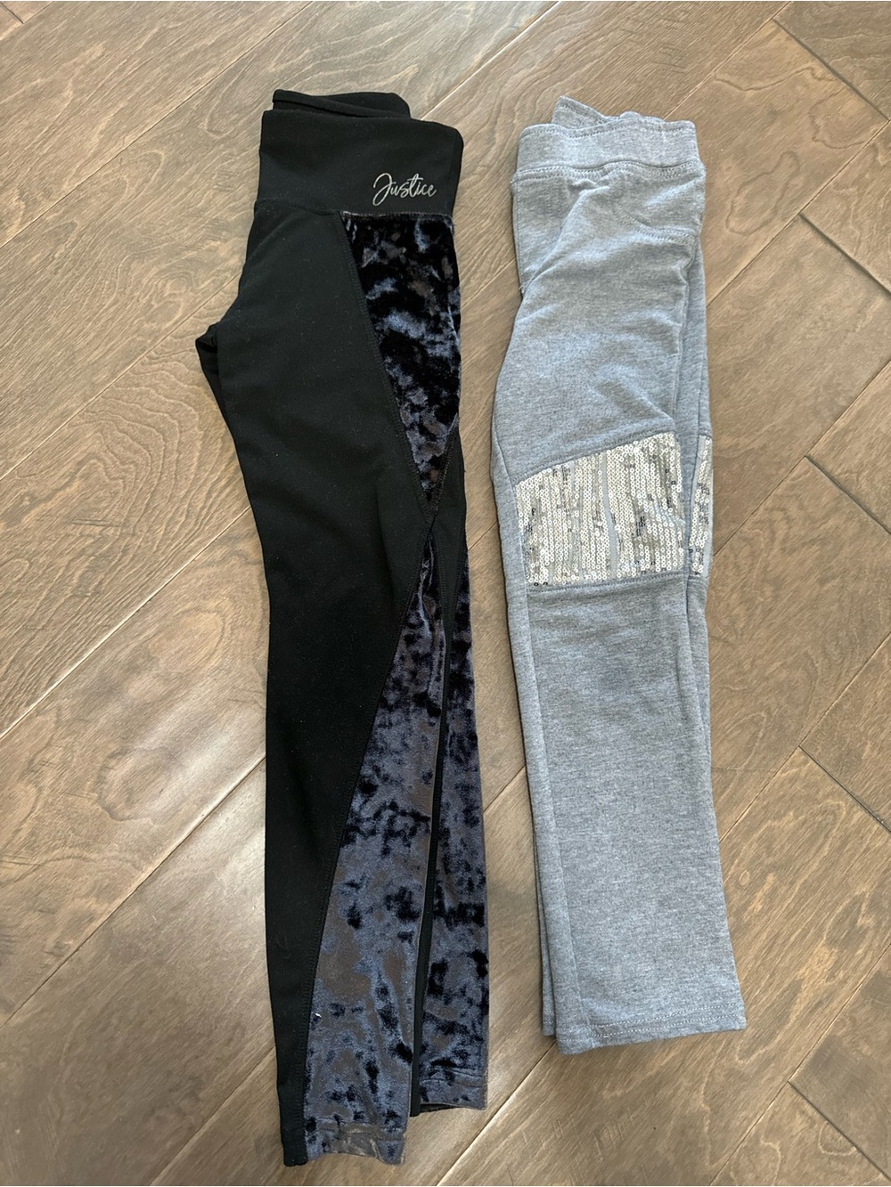 Justice Black & Gray Girls' Leggings with Velvet and Sequin Panels